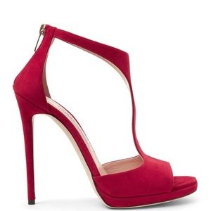 Red Jimmy Choo Lana Suede T-Strap 100mm Heels NEW!